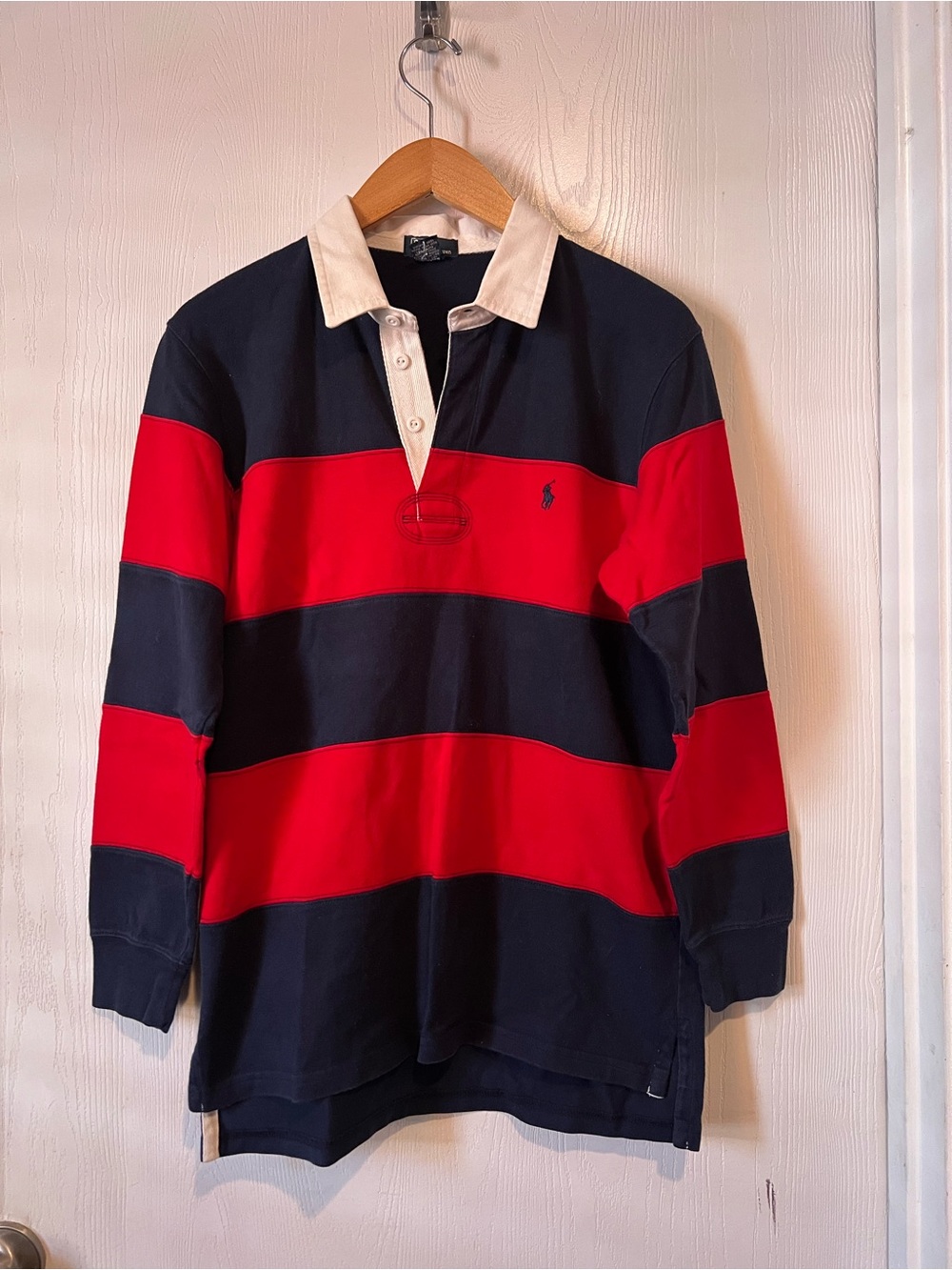 Polo Ralph Lauren Shirt Polo Blue Striped Rugby Jersey 100% Cotton 67 boys 16-18